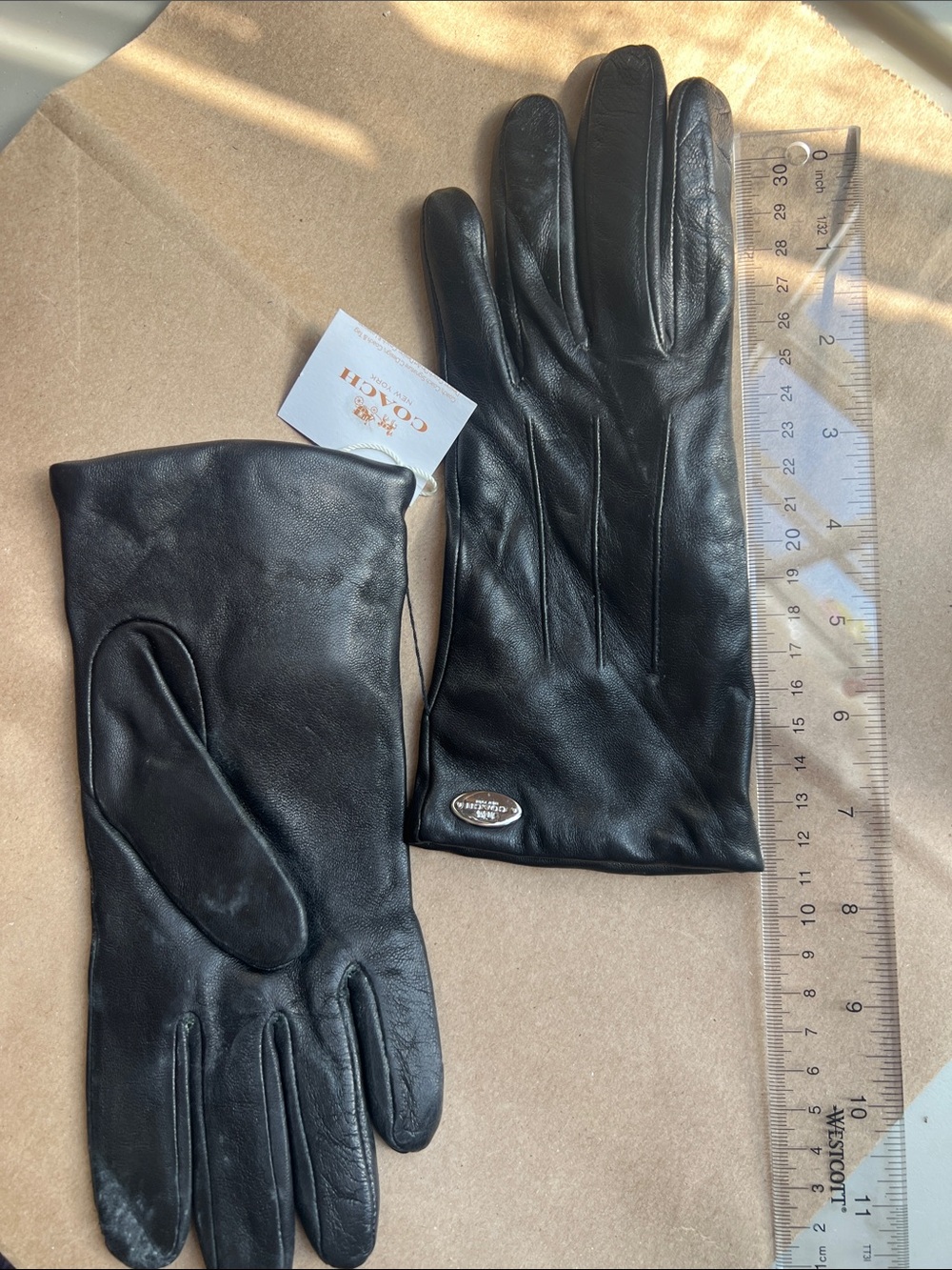 Coach Black Leather Gloves with Signature Accent